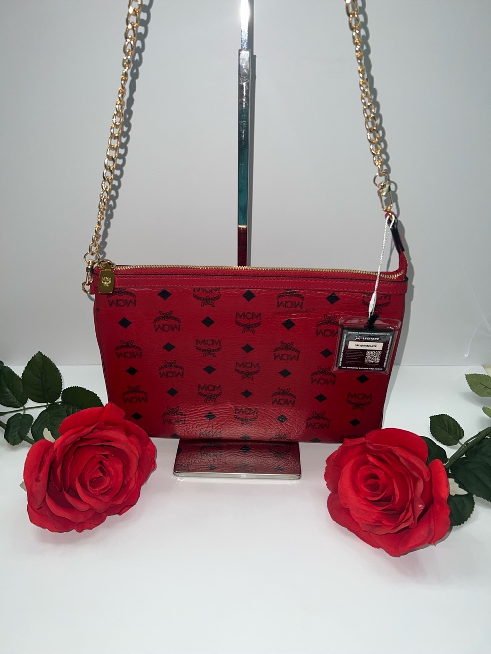 Authentic MCM Red Visetos Crossbody Clutch Bag - Picture 3 of 8